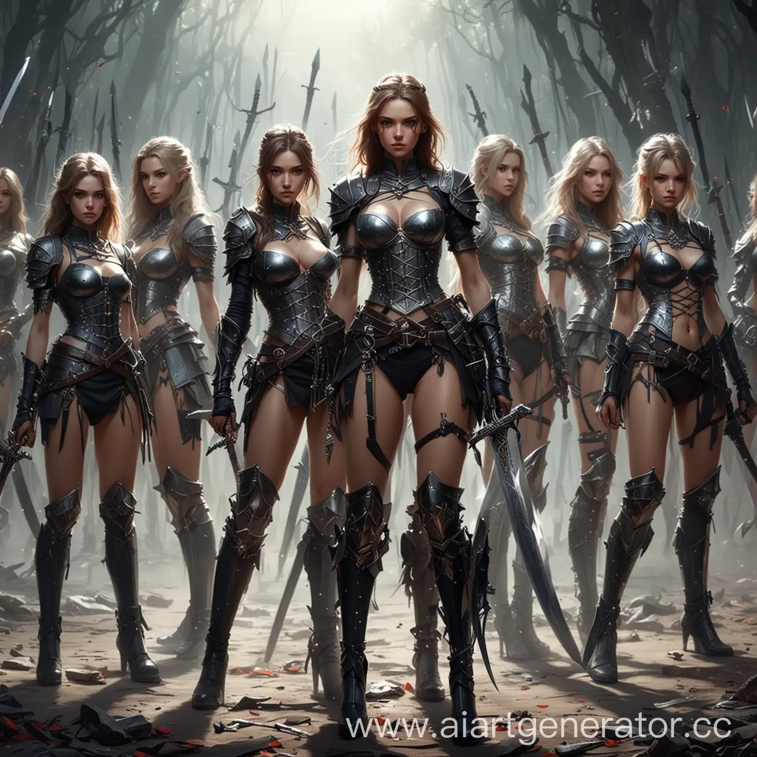 Армия девушек в стиле фэнтези с мечами