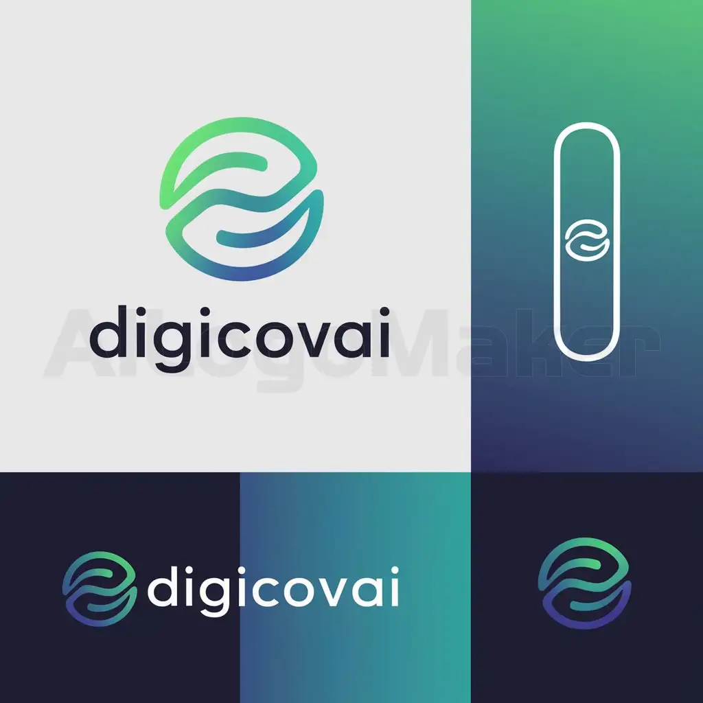 a logo design,with the text "DigiCovai", main symbol:Create a sleek, cutting-edge logo for Digicovai, a digital marketing agency offering web design, mobile development, and digital marketing services. The logo should feature a distinctive symbol and modern typography. Design a unique, abstract icon that subtly incorporates elements of digital marketing, such as stylized pixels, data nodes, or a digital wave, reflecting innovation and connectivity. Pair this with a customized, sans-serif font that exudes modernity and professionalism. Use a sophisticated color palette with gradients of blue or green to signify trust and innovation, accented with vibrant, energetic hues. Ensure the design is minimalistic yet impactful, maintaining clarity and versatility across various applications and sizes, both in color and monochrome formats.,Moderate,be used in 17 industry,clear background