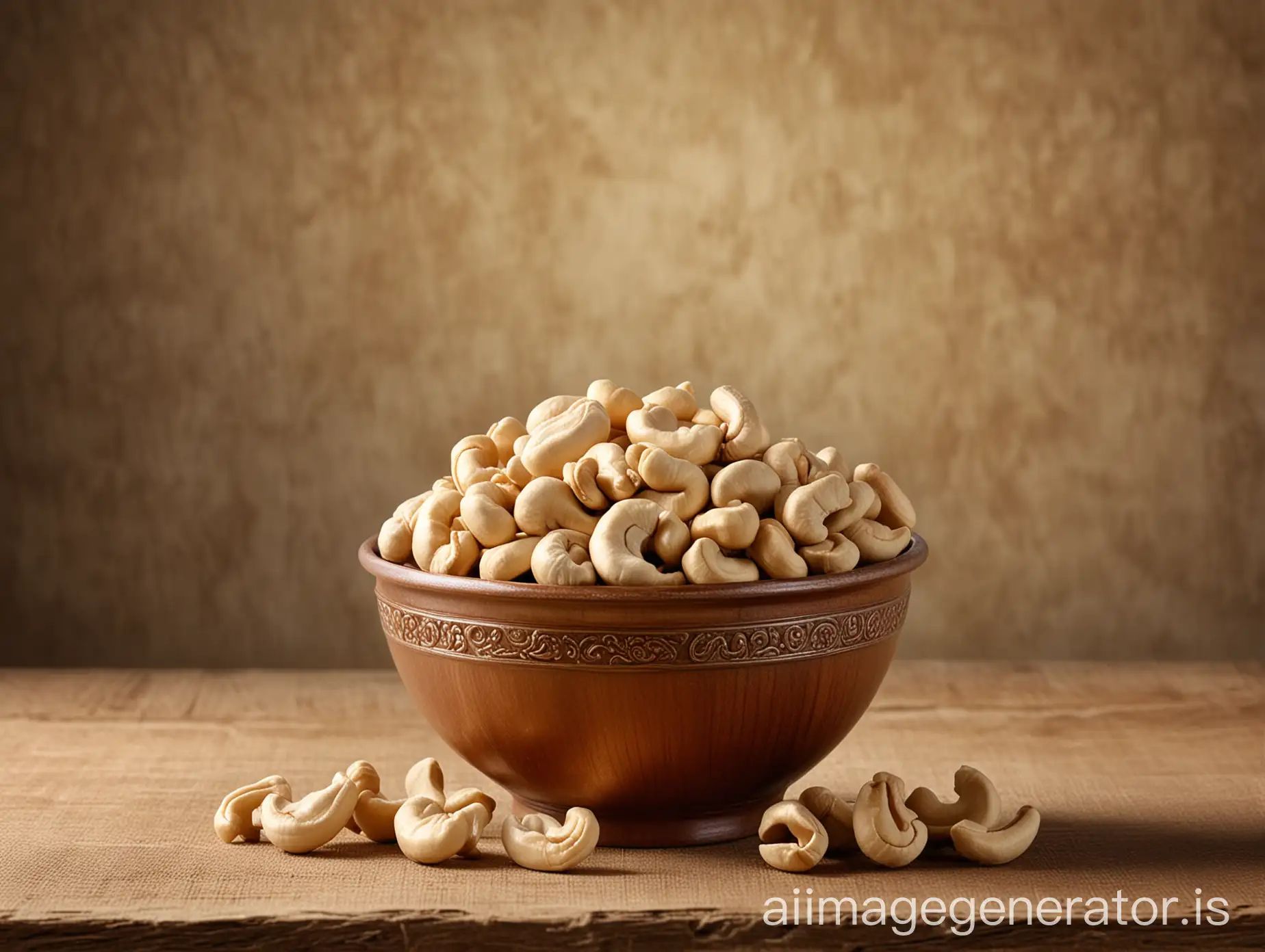 cashew nut in bowl with vintage background, realistic