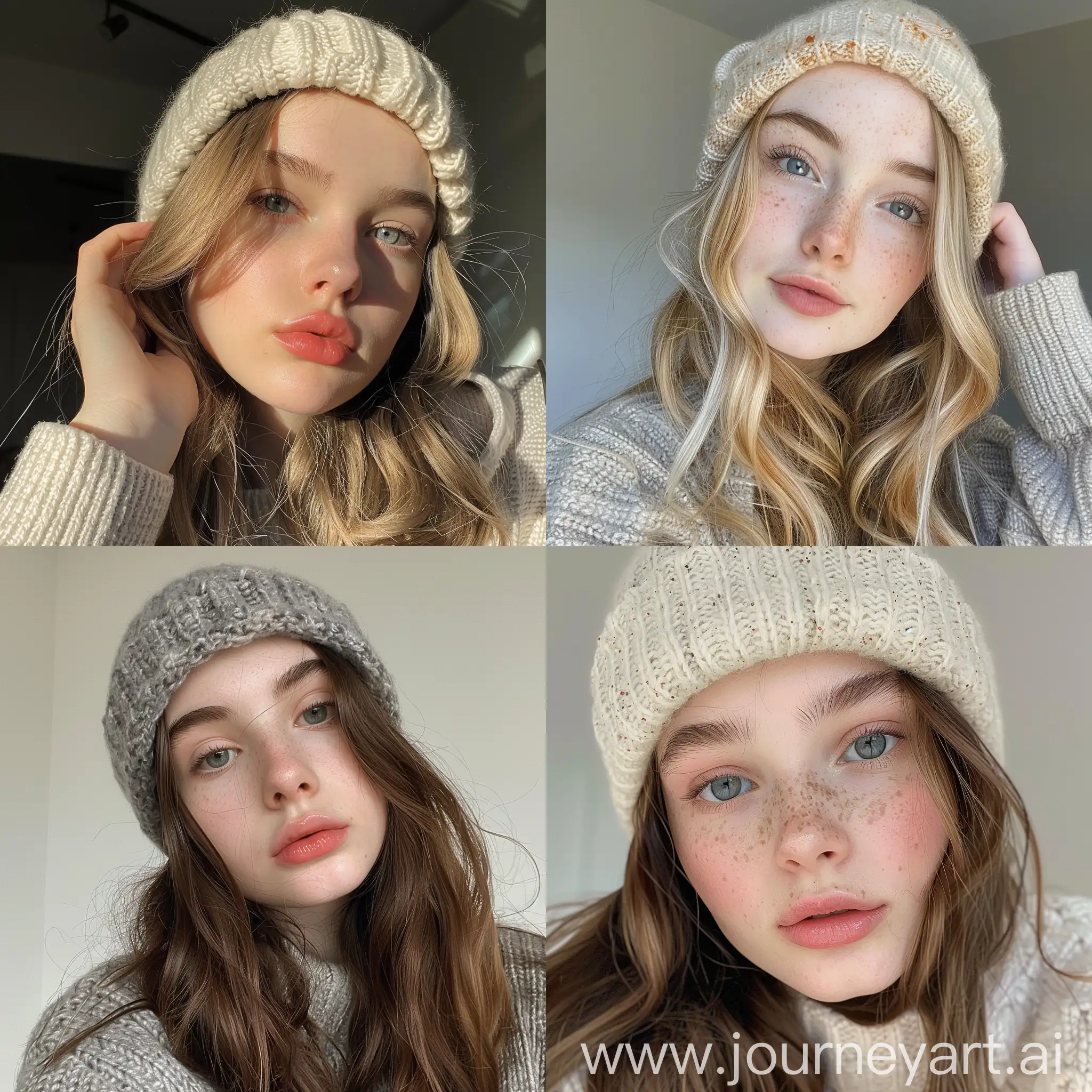 Aesthetic Instagram selfie of a teenage girl influencer, beanie