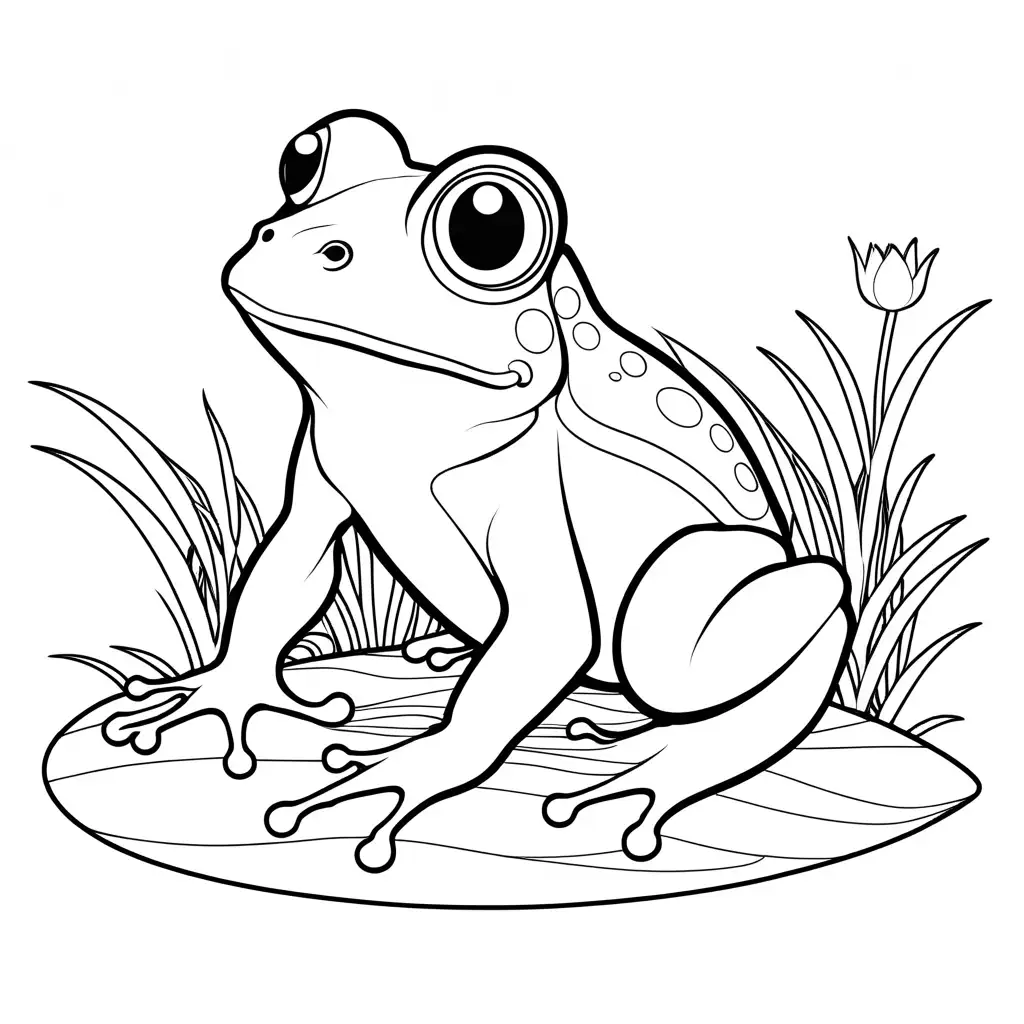 Simple-Frog-Coloring-Page-for-Kids-Black-and-White-Line-Art-on-White-Background