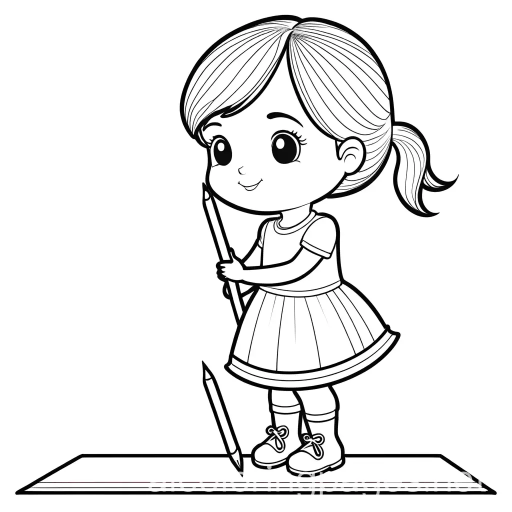 Young-Girl-Drawing-Coloring-Page-for-Kids-Black-and-White-Art
