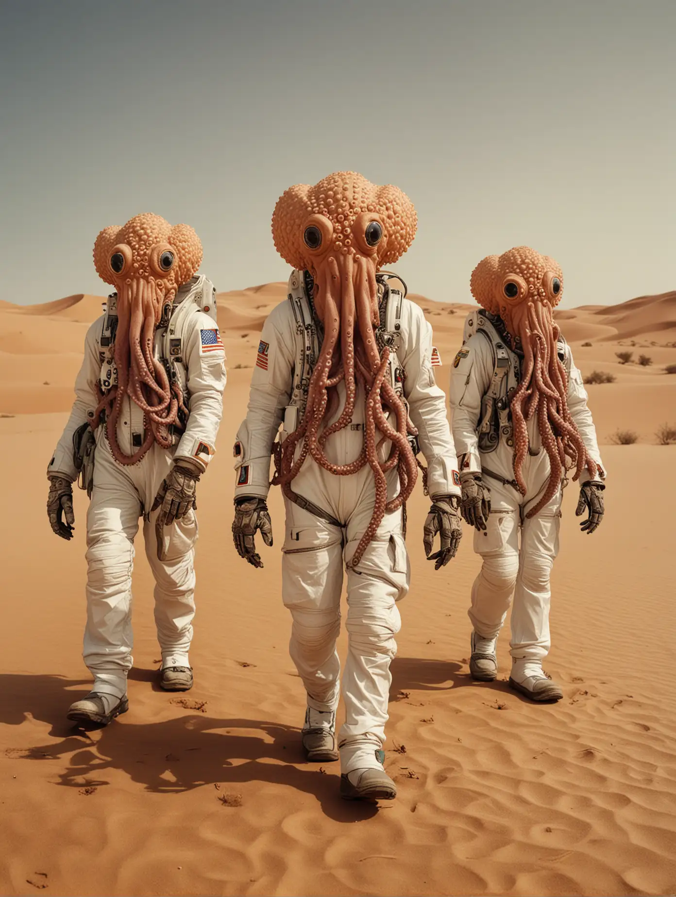 Surreal-Anthropomorphic-Octopus-Astronauts-Walking-in-Sahara-Desert