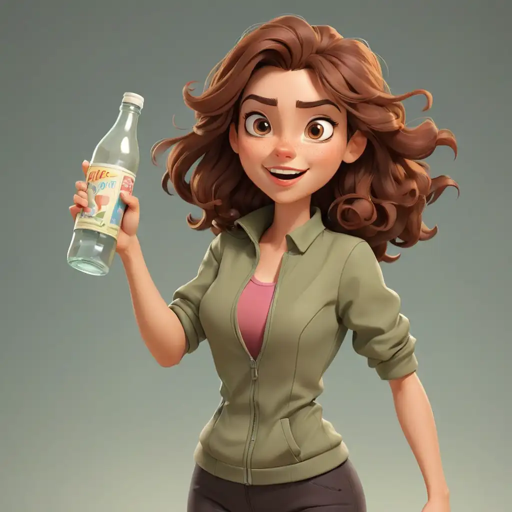 Cartoon-Fast-Woman-Holding-Bottle-Dynamic-Female-Character-with-Beverage