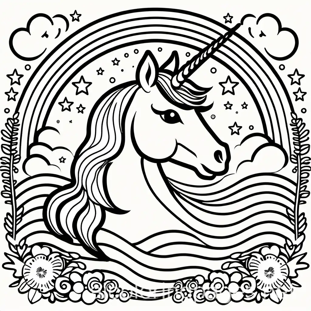 Simple-Unicorn-Coloring-Page-Black-and-White-Line-Art-on-White-Background