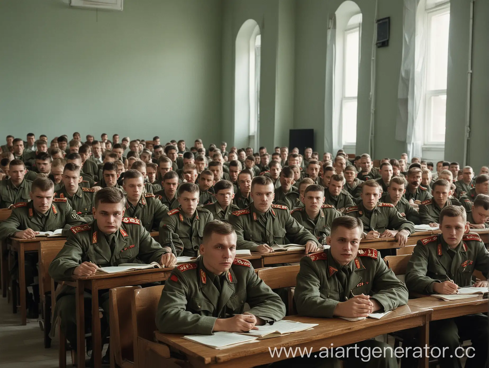 Советские солдаты сидят на лекции в университете