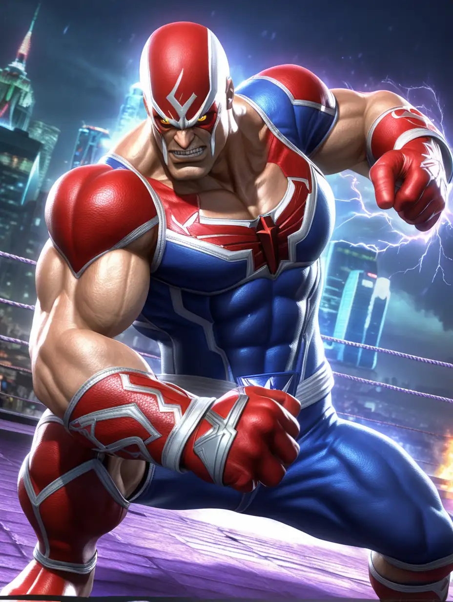 Prepare for epic versus-fighting action, fighting and wrestling between superhero and super villain on the fighting Environment round about, the superhero character kick the super villain face, game and idea about like tekken 7 similar
