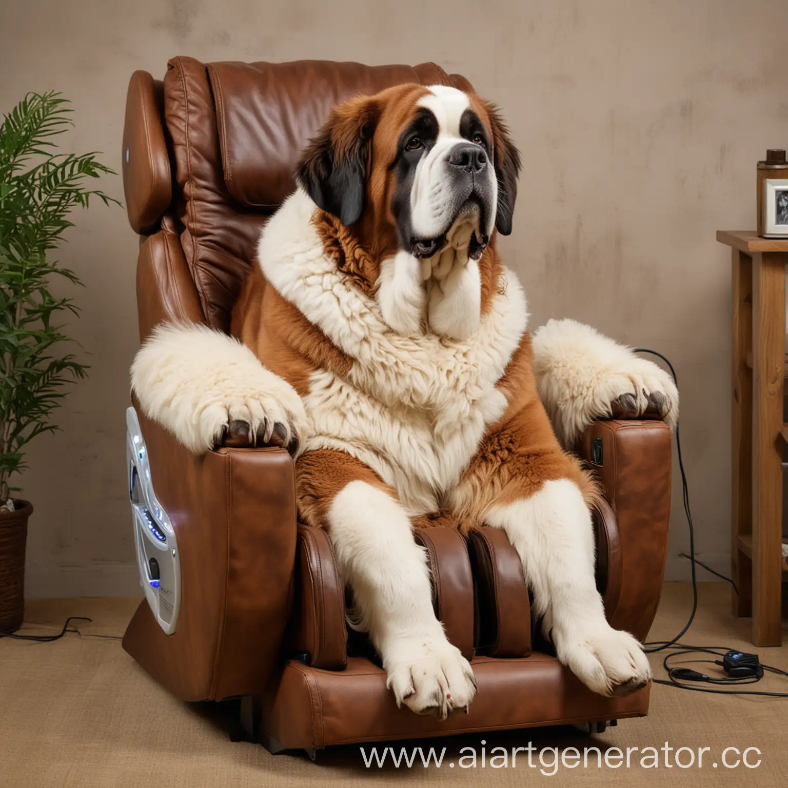 Saint-Bernard-Relaxing-in-Electric-Massage-Chair-Realistic-Dog-Art