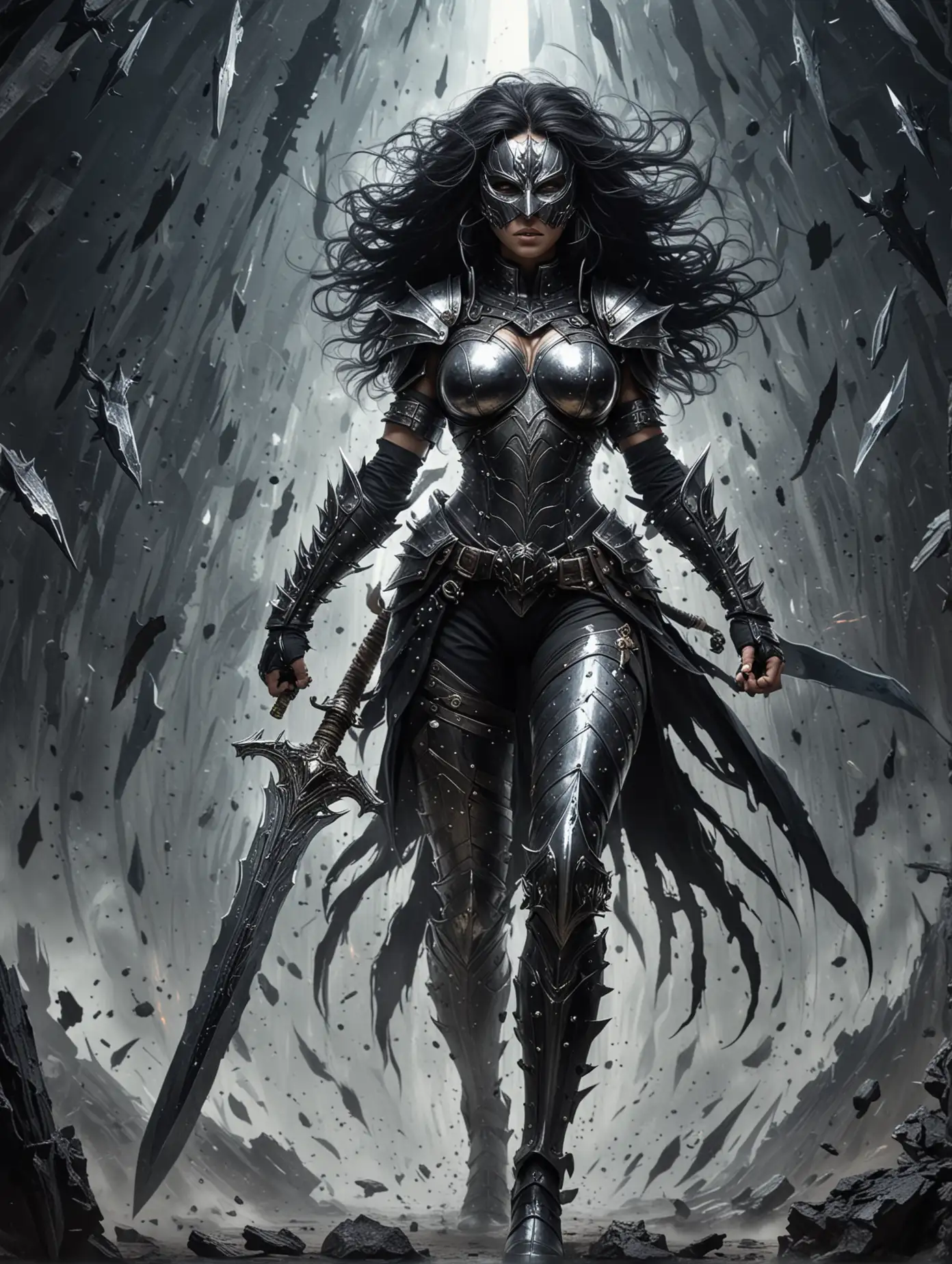 Fearsome-Female-Warrior-in-Silver-Armor-Faces-the-Void