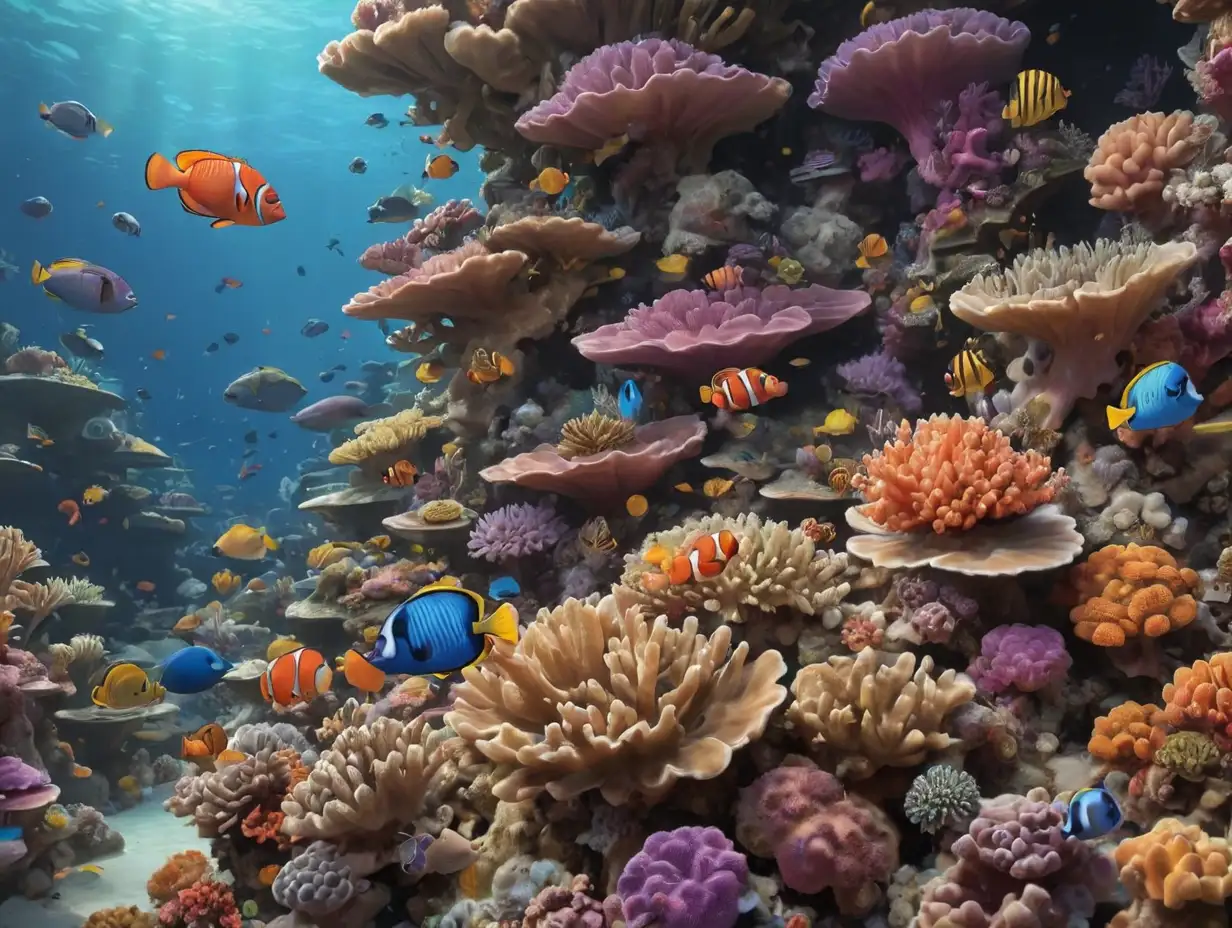 in the vibrant and colorful depths of the Great Coral Reef, 3d disney inspire