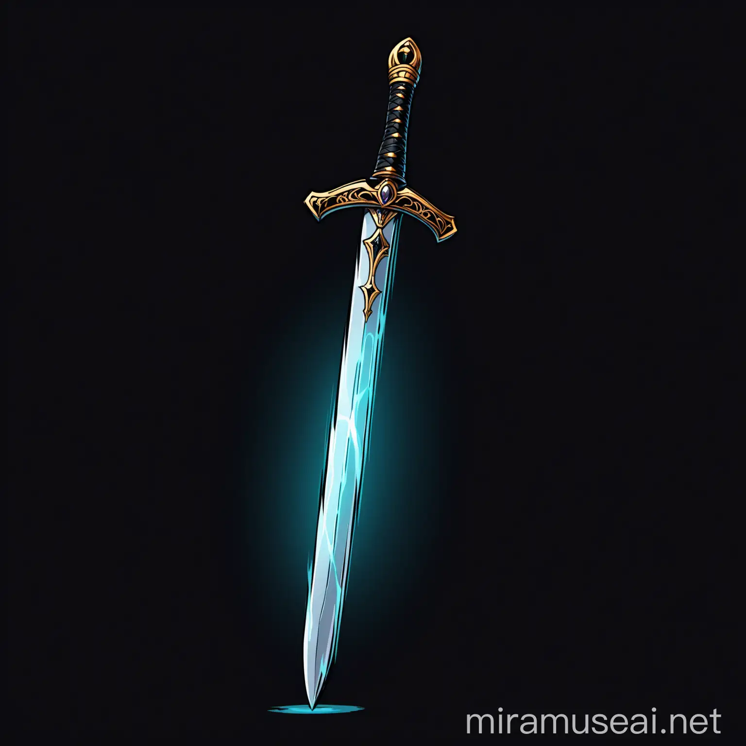 Cartoon Black Magic Sword on Dark Background