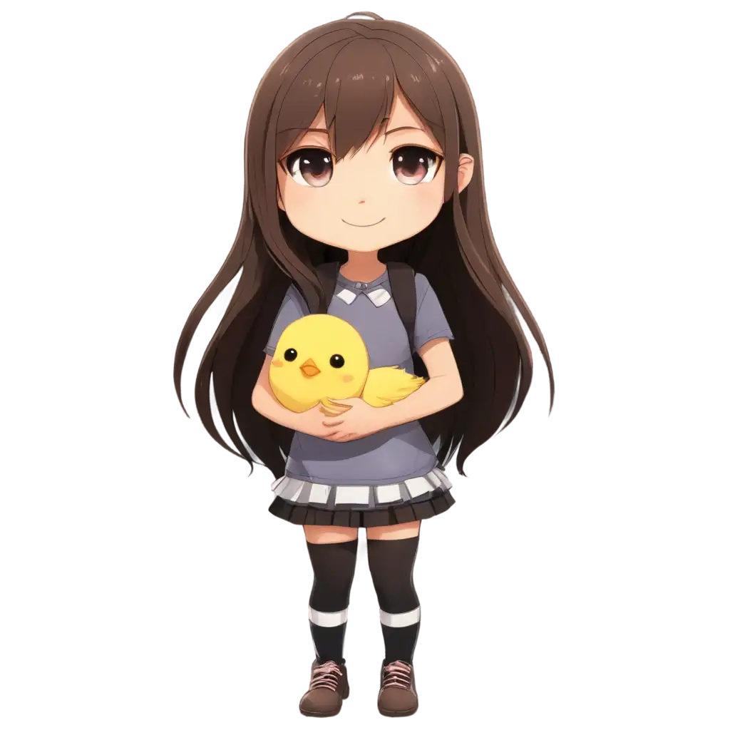 Adorable-Chibi-Girl-Holding-a-Cute-Chick-HighQuality-PNG-Image-for-Versatile-Online-Use