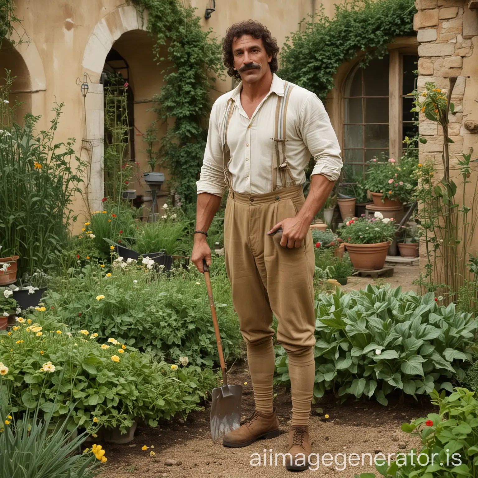Buff-Italian-Gardener-with-a-Green-Thumb-and-Joyful-Expression