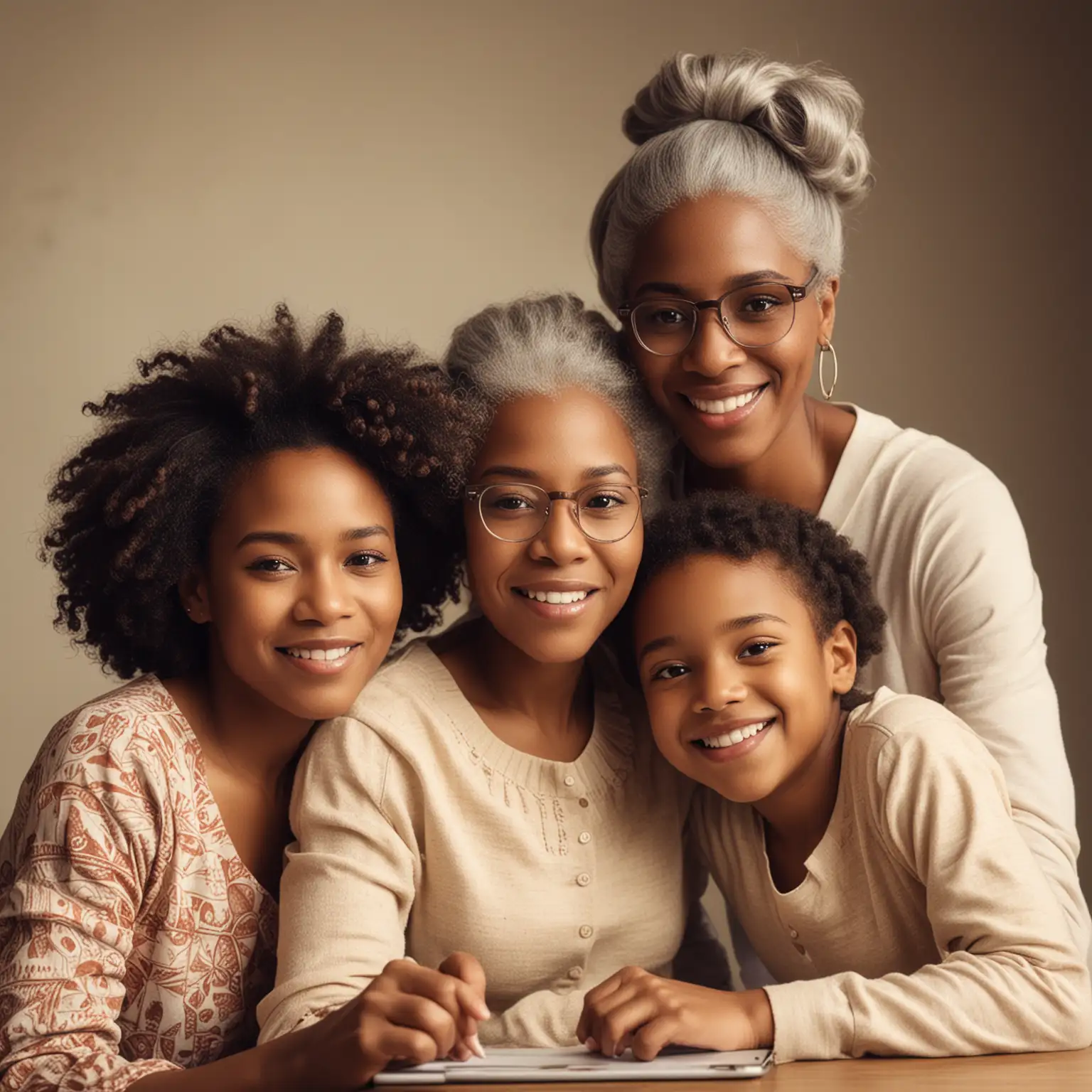 create an image that depicts an African American millennial family with a grandmother, daughter, and granddaughter