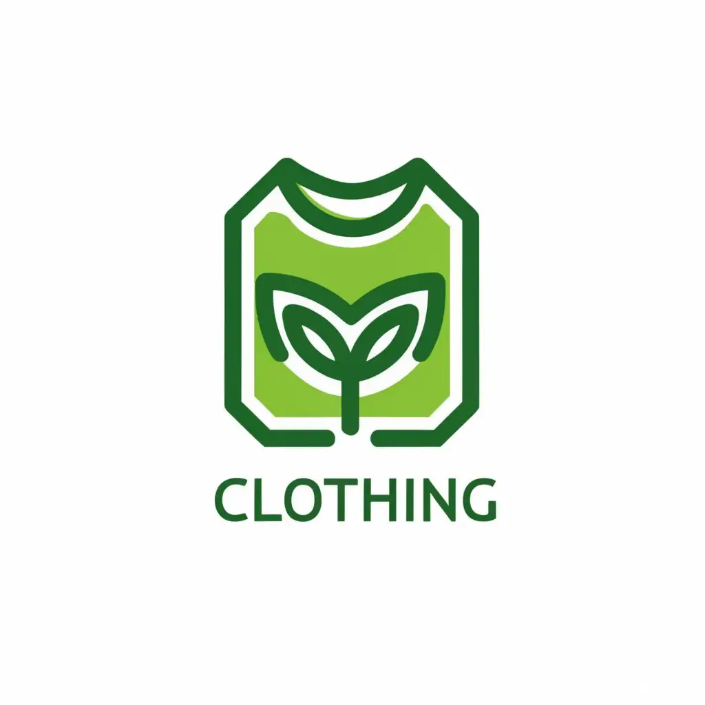 a logo design,with the text "Clothing", main symbol:A green t-shirt with a leaf in the middle circled in green,Minimalistic,be used in Nonprofit industry,clear background