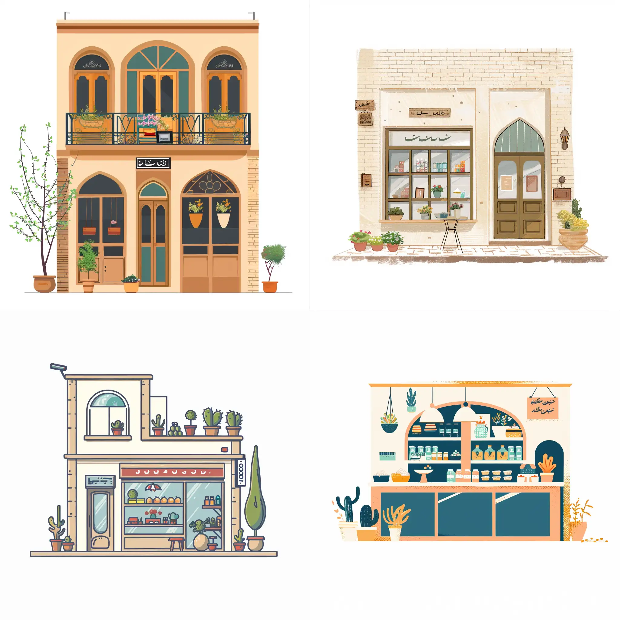 illustration a minimal graphic image online shop in Kashan city in Iran with plain white background (Code: FFFF)