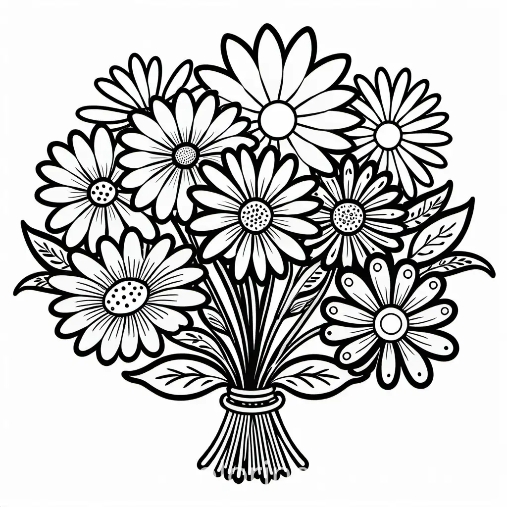 Flower bundle , Coloring Page, black and white, line art, white background, Simplicity, Ample White Space. The background of the coloring page is plain white to make it easy for young children to color within the lines. The outlines of all the subjects are easy to distinguish, making it simple for kids to color without too much difficulty