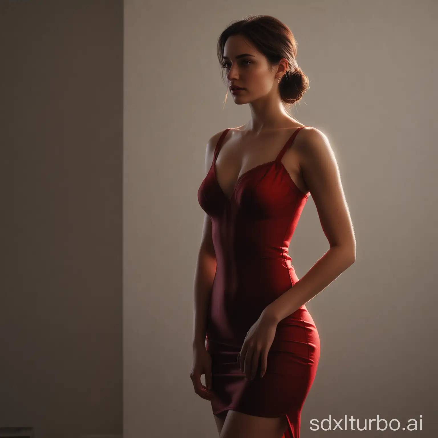 Elegant-Woman-in-Silhouette-Red-Backlit-Beauty-in-Sleek-Dress