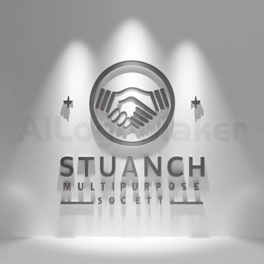 a logo design,with the text "STUANCH MULTIPURPOSE SOCIETY", main symbol:HANDSHAKE IN THE MIDDLE OF A MODERN CIRCLE,Moderate,be used in Nonprofit industry,clear background