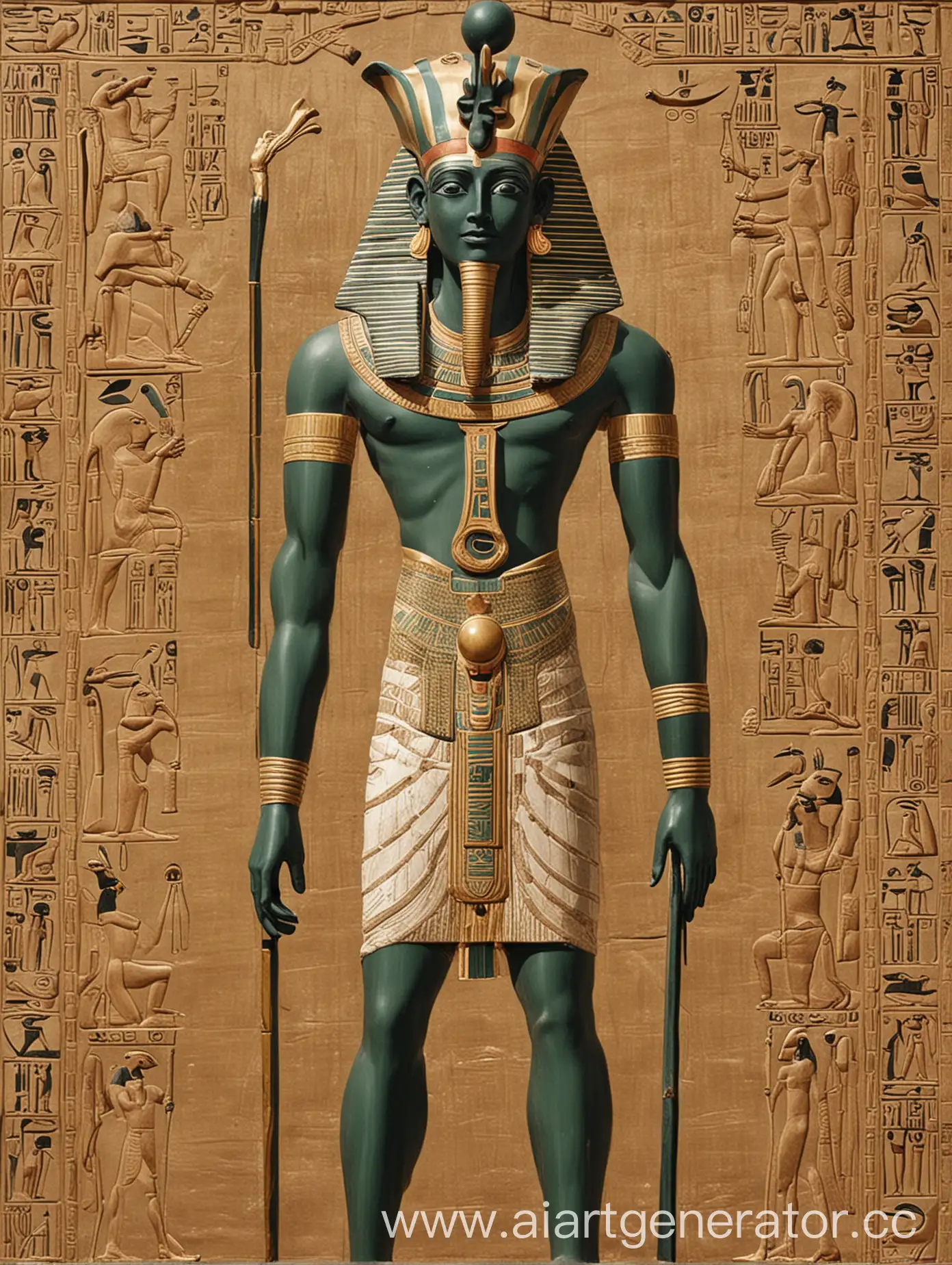 Ancient-Egyptian-God-Osiris-Statue-in-Hieroglyphic-Temple-Setting