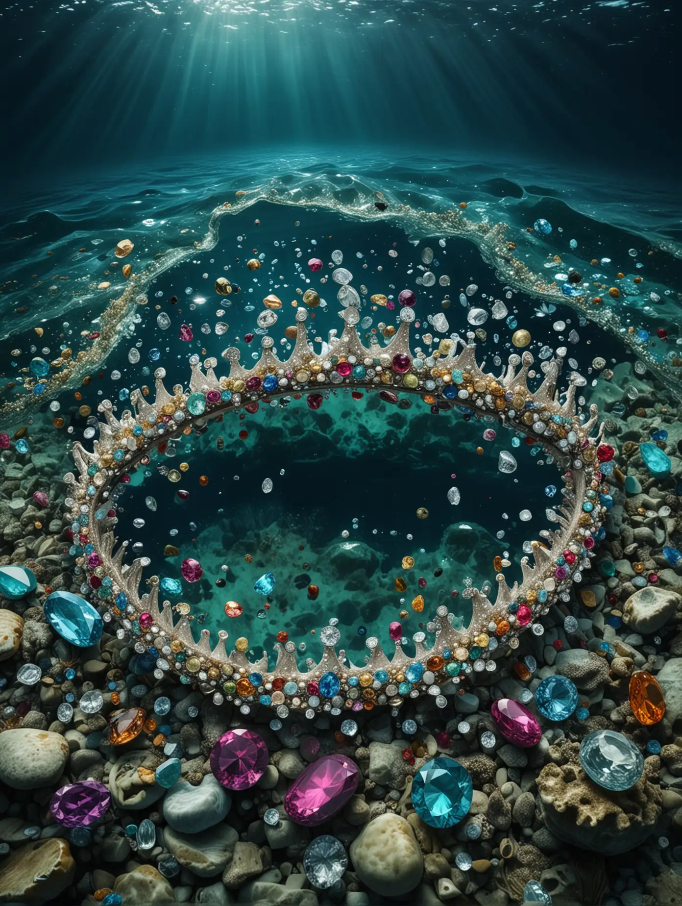 Precious Gemstone Jewelry Scattered on the Ocean Floor