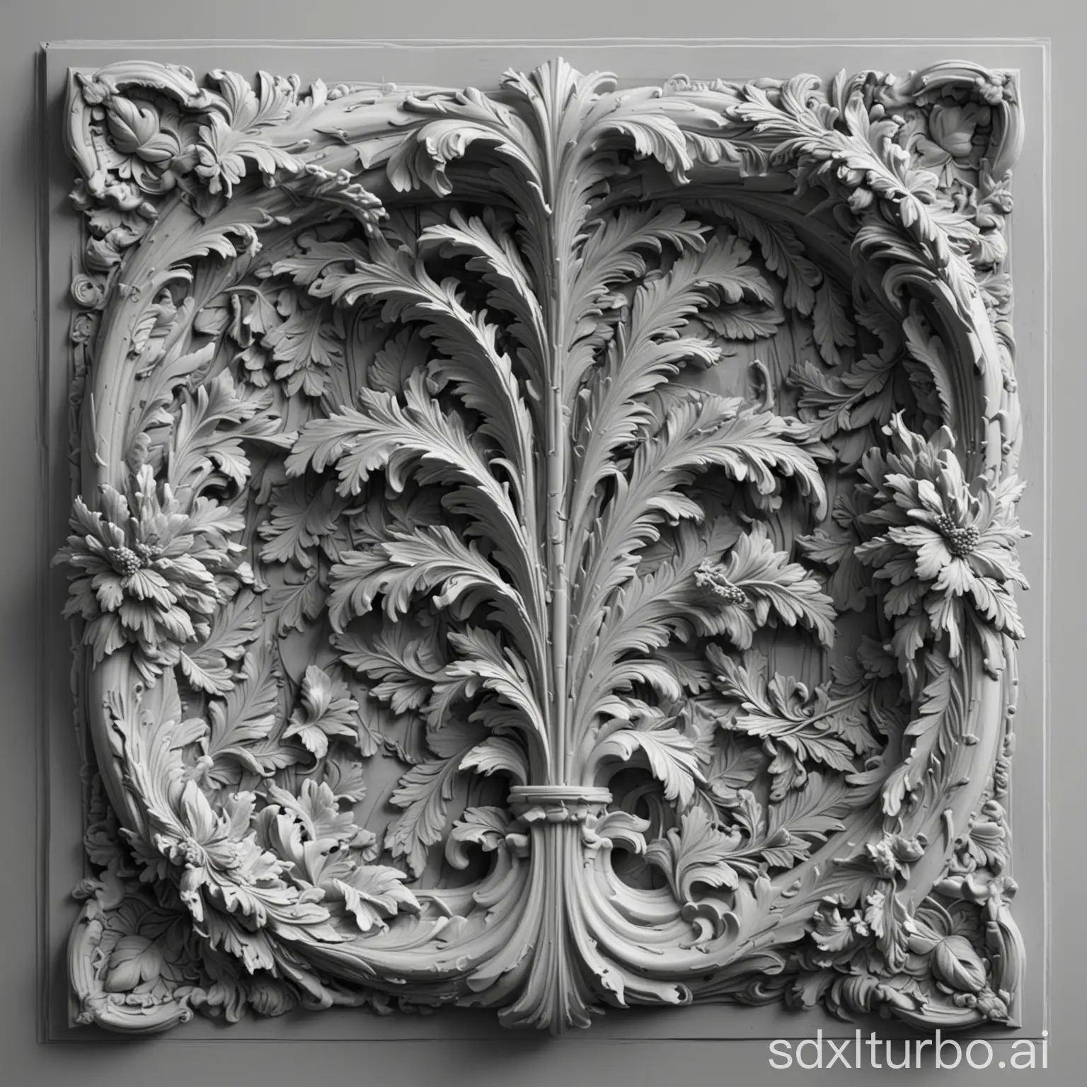 thin frame,acanthus,grayscale,depthmap,reliefs,sculpture,basrelief