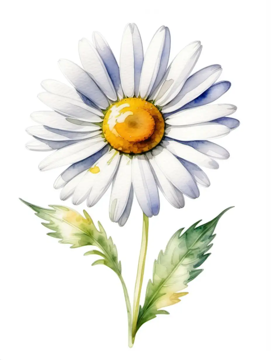 Watercolor-Drawing-of-Daisy-on-White-Background