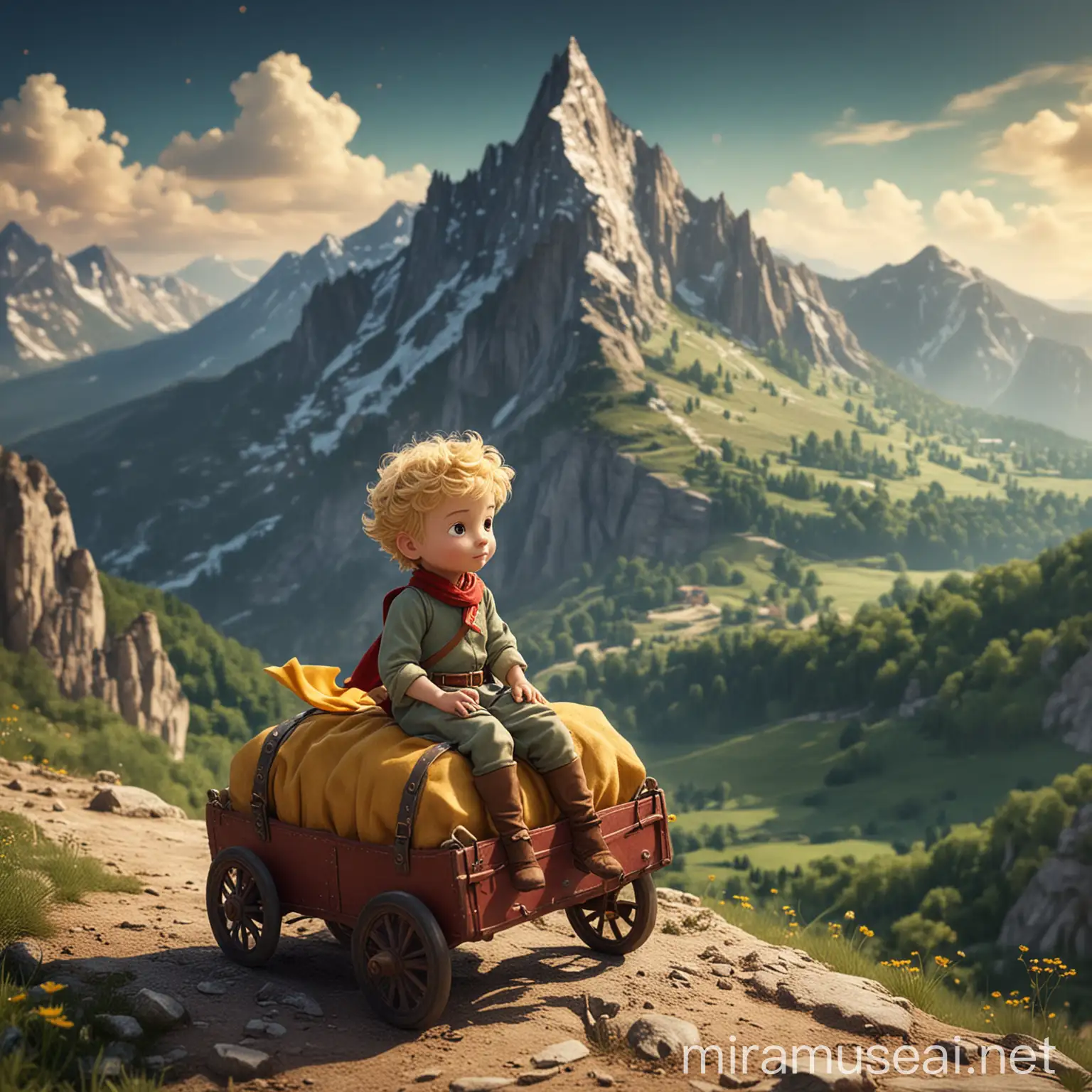 A little prince traveling in a mountain
