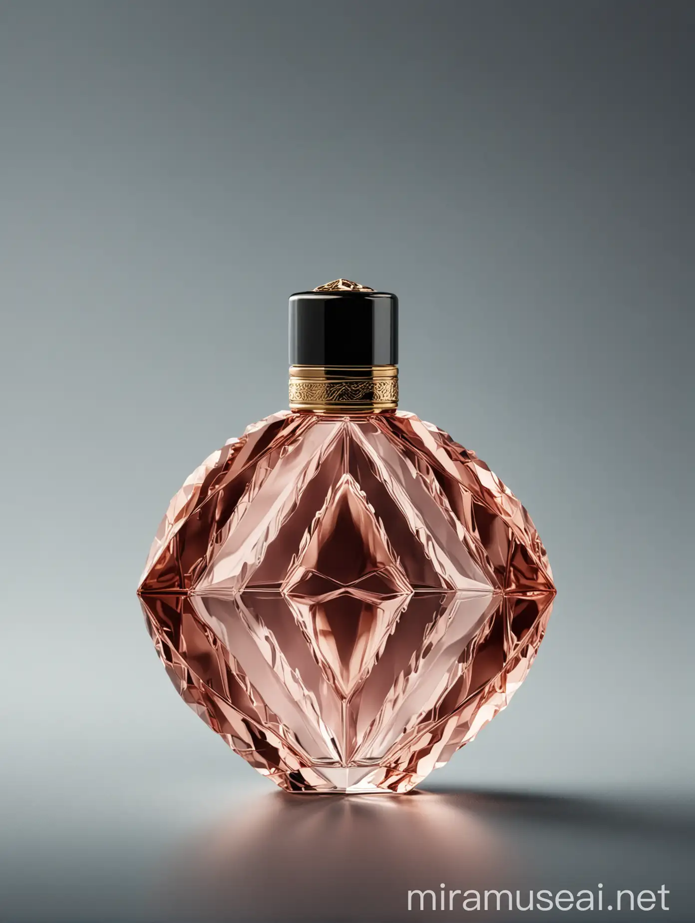 The Image Shows side view of one Perfume bottle. The Perfume bottle is set against an isolated background. It is the perfect Perfume bottle with a symmetrical, geometric and beautiful shape.