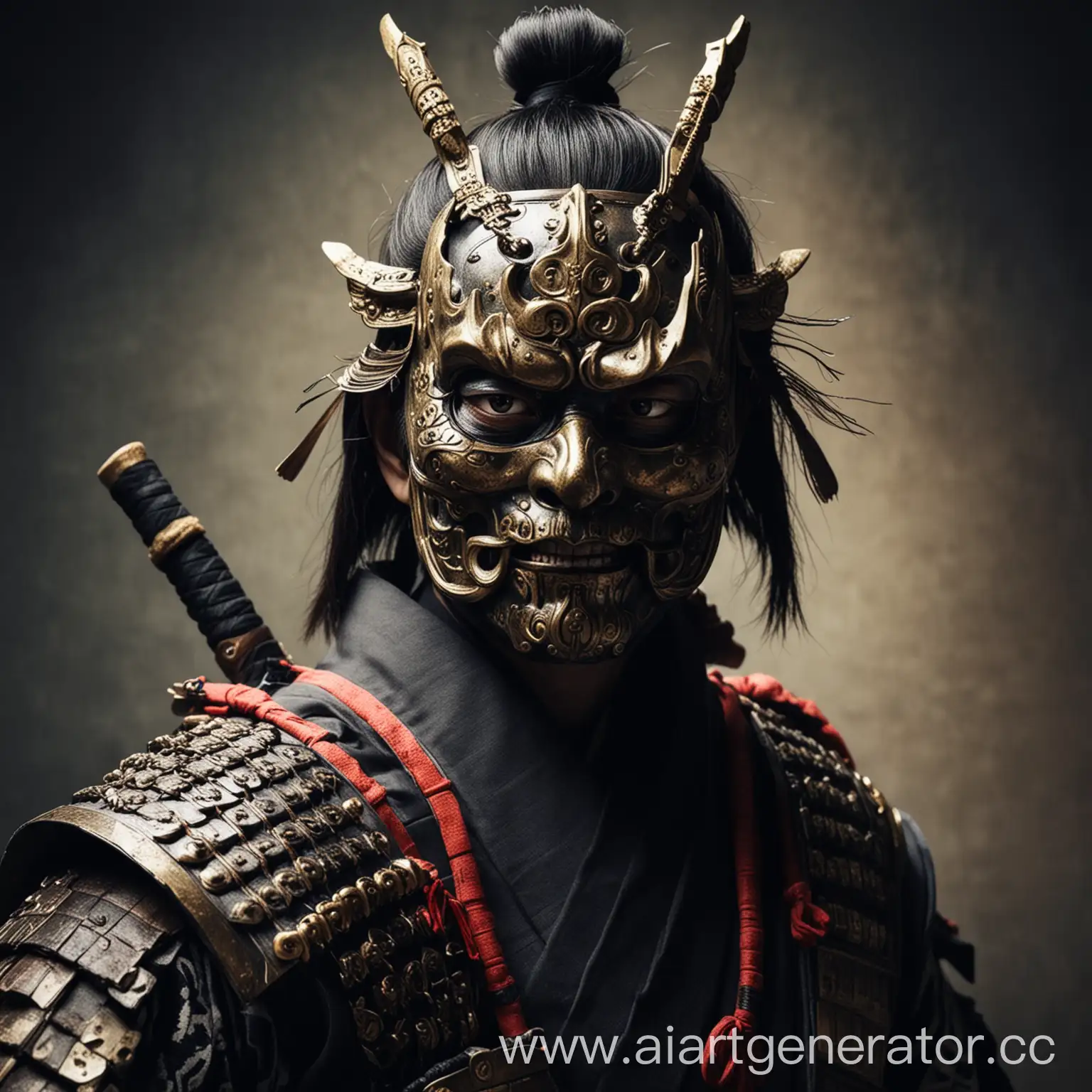 Samurai-Warrior-in-Traditional-Mask-Battling-Yokai-Demon