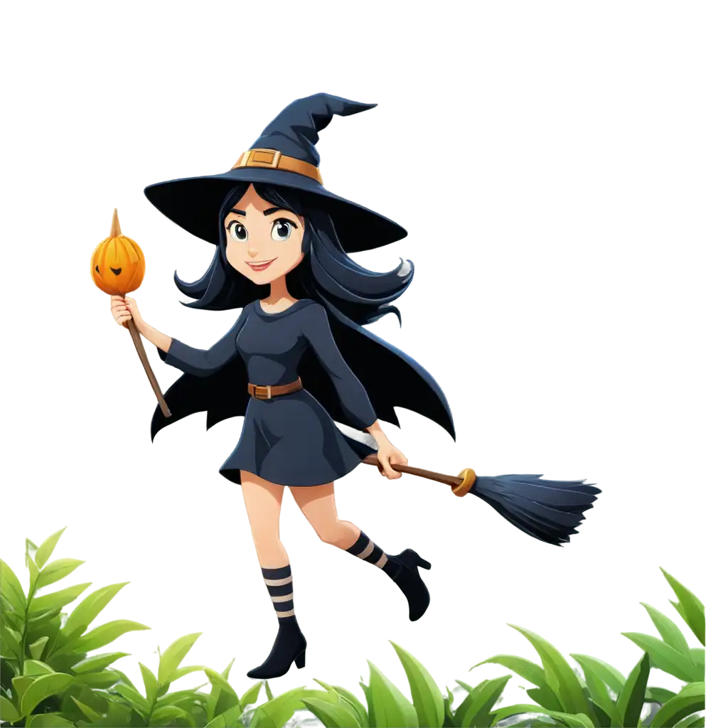 Enchanting-Cartoon-Style-PNG-Witch-in-the-Jungle-Captivating-Artwork-for-Digital-Platforms