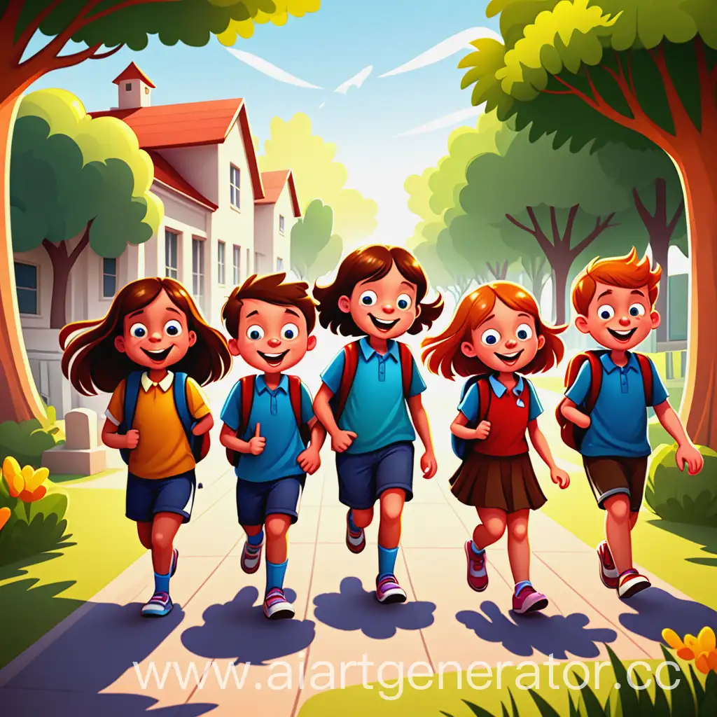 Cartoon-Children-Enjoying-School-Holidays