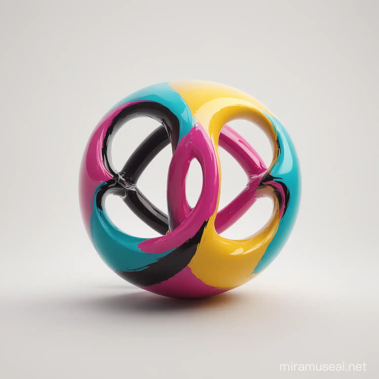 Make a brand logo made of a möbius band using strictly the CMYK colours (Cyan, Magenta, Yellow, and black) on a white background.