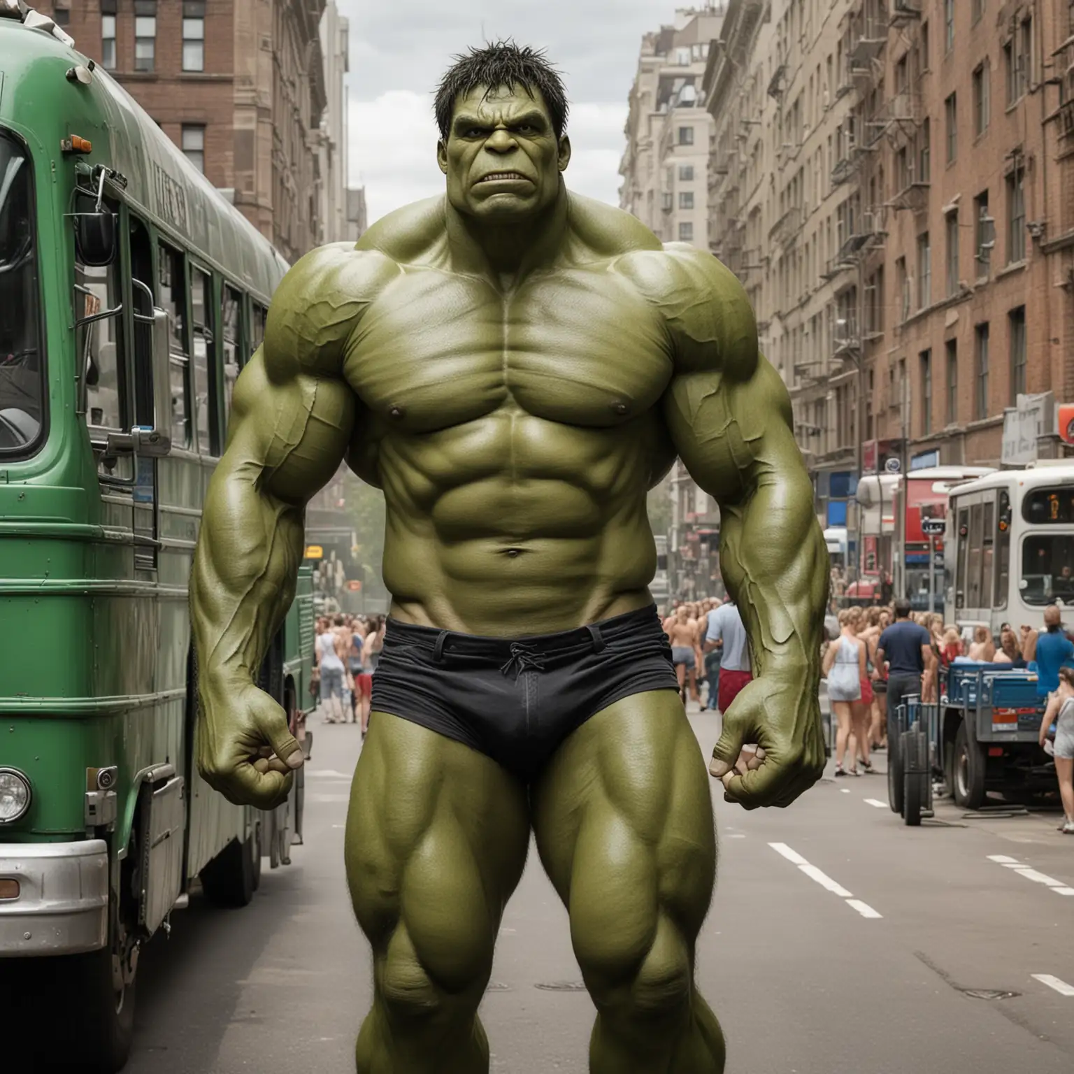 Muscular Man Lifts Bus with Bare Chest Strength Display | MUSE AI