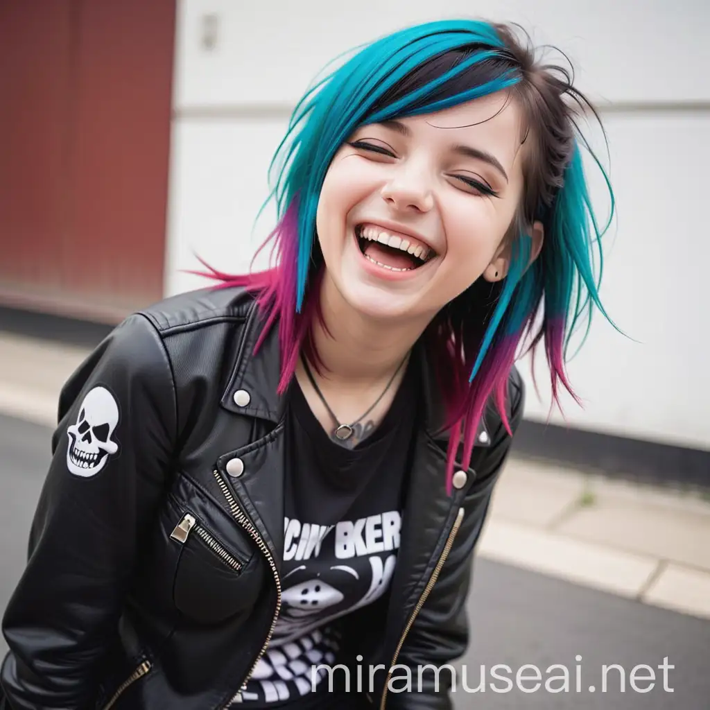 Laughing Emo Rocker Girl with Vibrant Hair