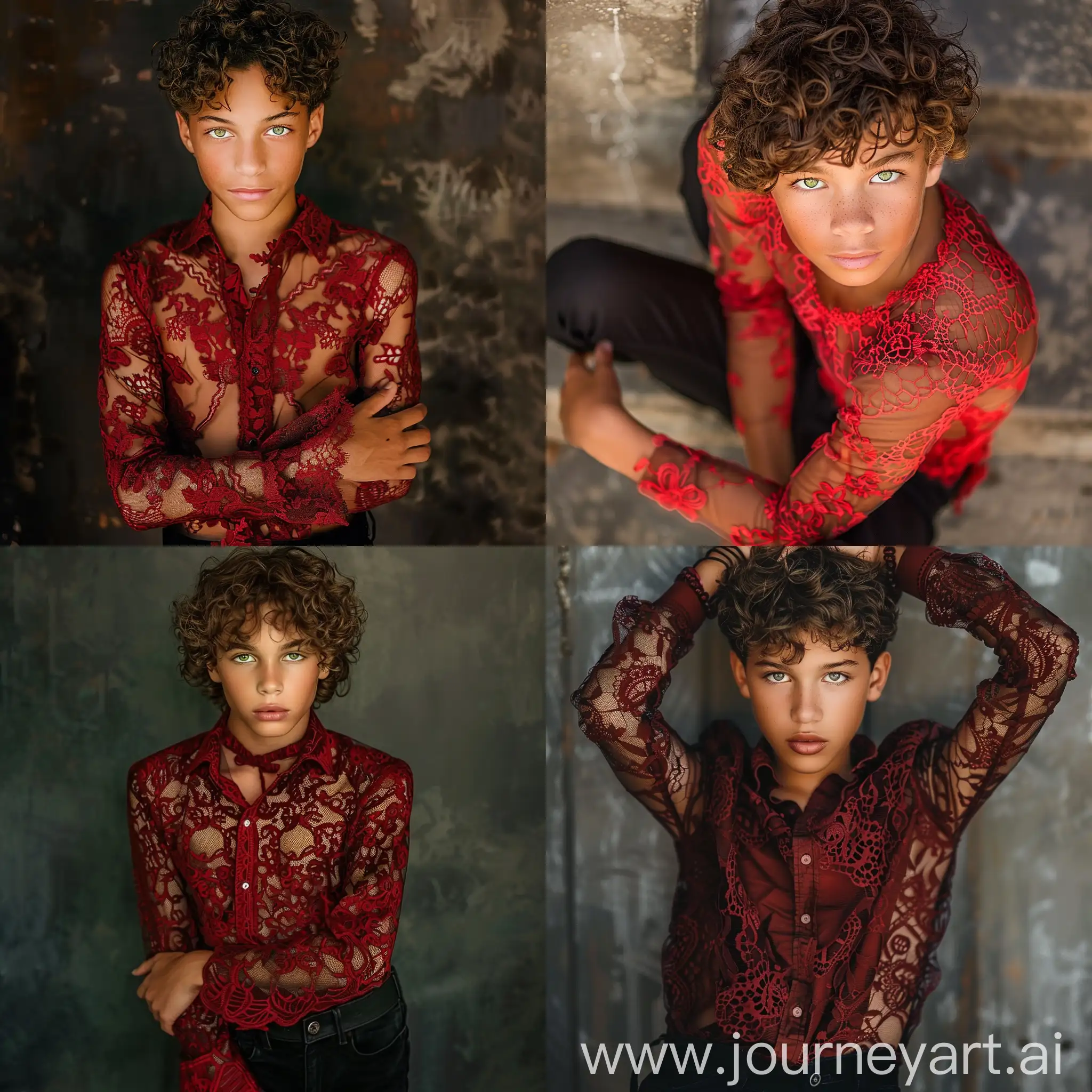 BrownSkinned-Teen-Boy-with-Angelic-Beauty-in-Red-Lace-Shirt-and-Black-Pants