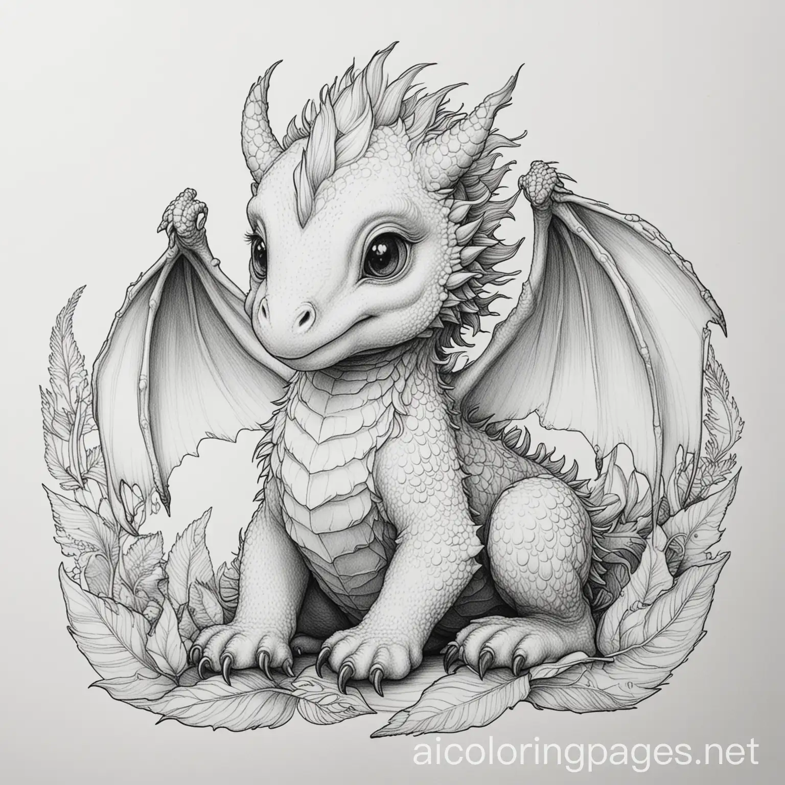 Black-and-White-Dragon-Baby-Coloring-Page-on-White-Background
