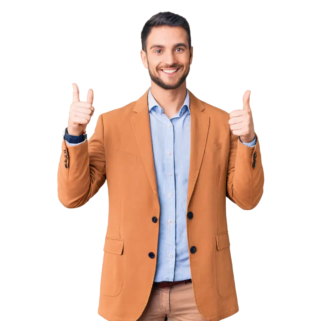 Man In Shirt Smiles And Gives Thumbs Up To Show Approval Of Proposed Plan To Achieve Business Goals 
