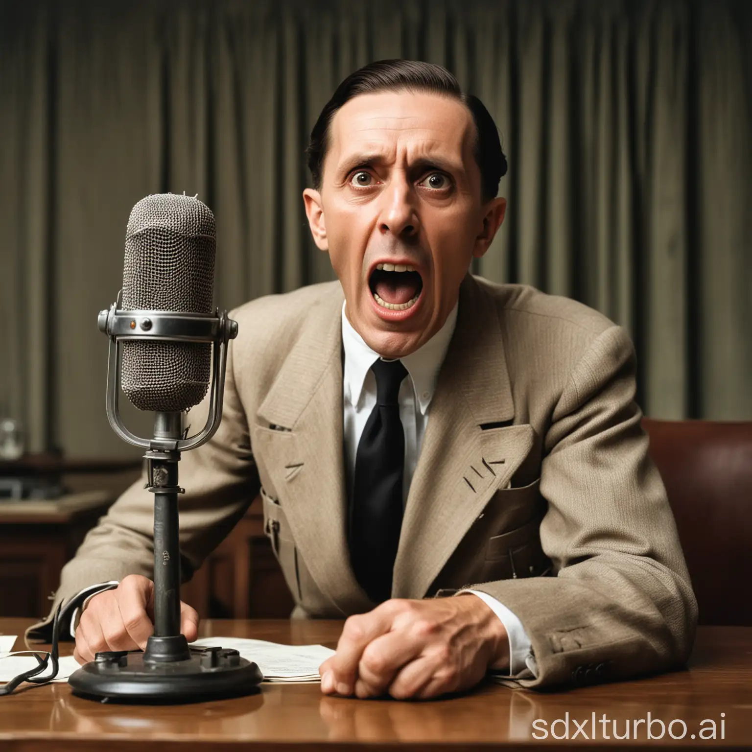 Vintage-Photograph-of-Joseph-Goebbels-Furious-at-a-Radio-Microphone