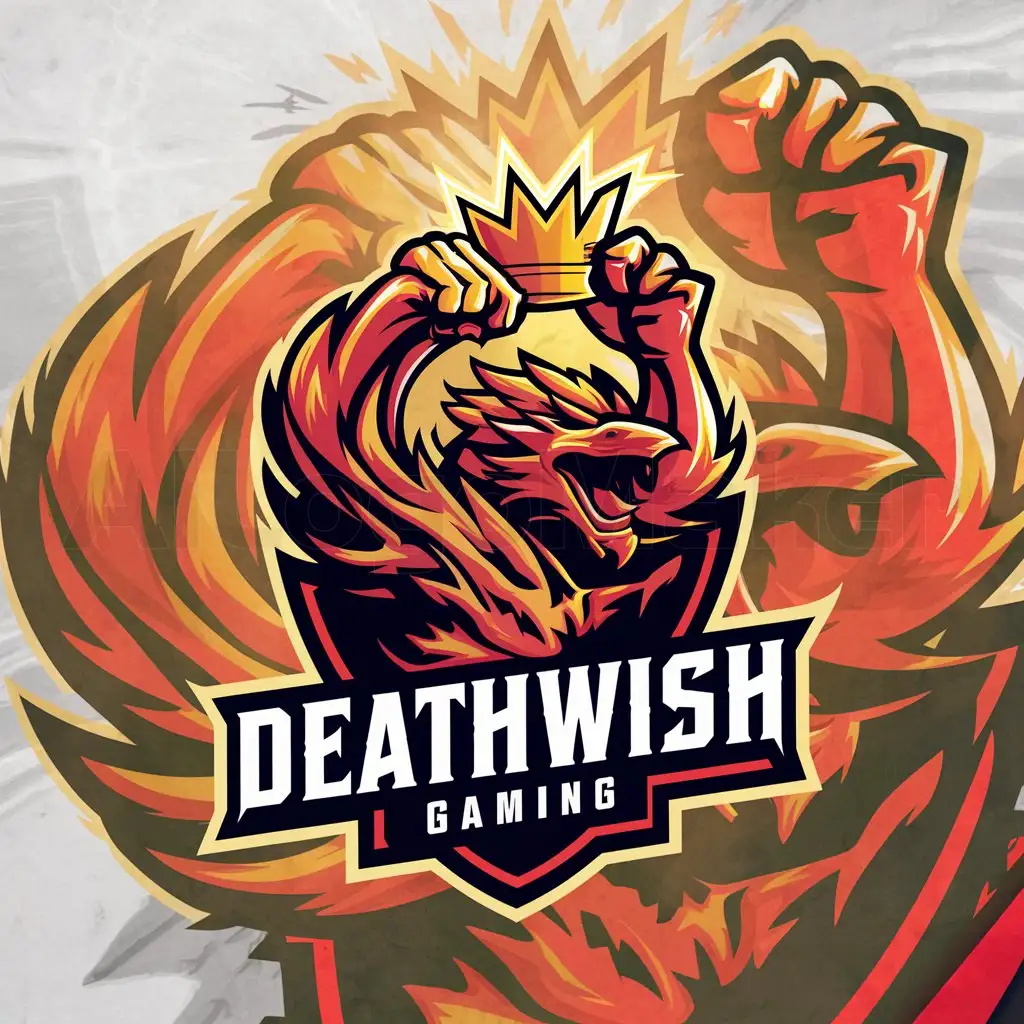 a logo design,with the text "Deathwish Gaming", main symbol:Use bold colors, sharp lines, and imagery like a fist, a crown, or a mythological creature.,Moderate,clear background