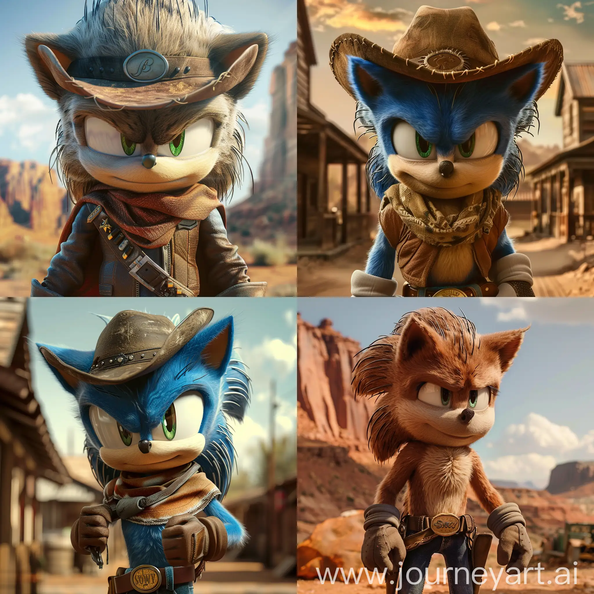 Sonic the hedgehog movie with cowboy clothes in the west
