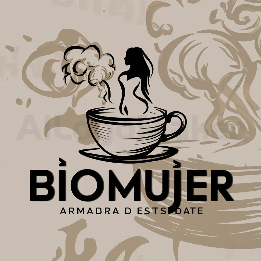 LOGO-Design-For-BIOMUJER-Artistic-Cup-Emitting-Vapor-Silhouette-of-Woman-on-Clear-Background