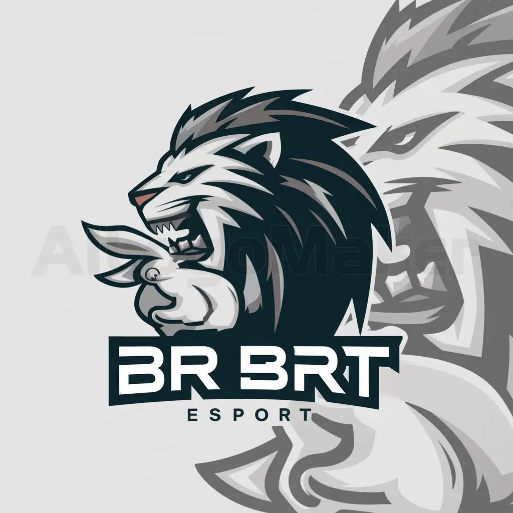 a logo design,with the text "BRT Esport", main symbol:Lion qui mange un lièvre,complex,be used in Jeux vidéo industry,clear background