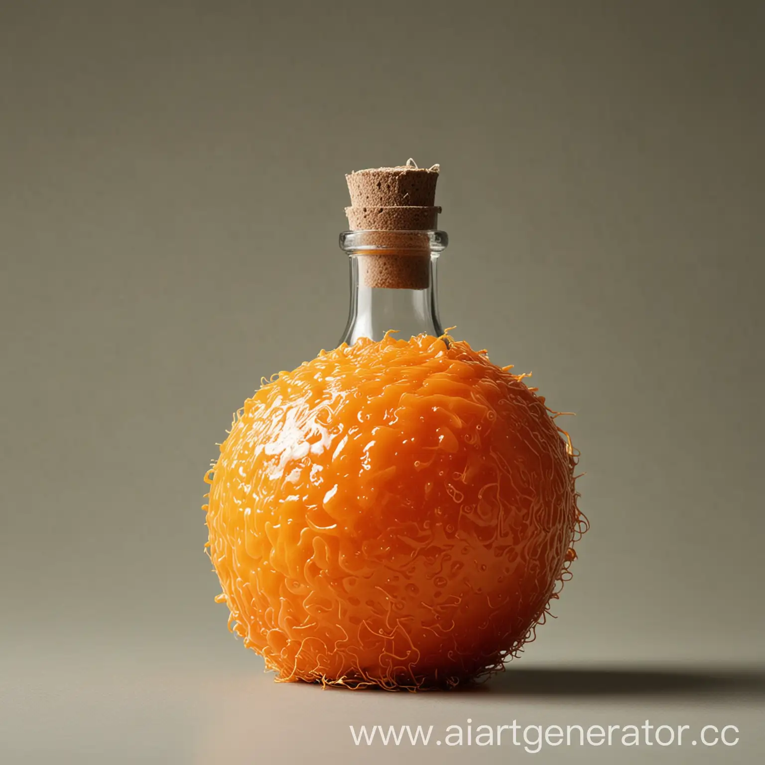 Mandarin-Orange-in-Hairy-Bottle-on-Reflective-Surface