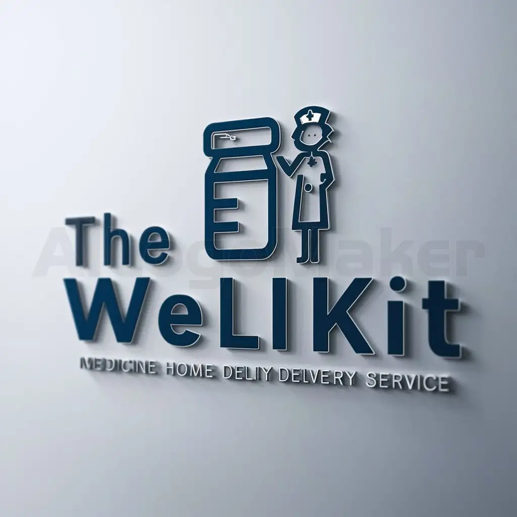 a logo design,with the text "The Wellkit", main symbol:medicine, nurse, medicine home delivery,Moderate,be used in health care industry,clear background