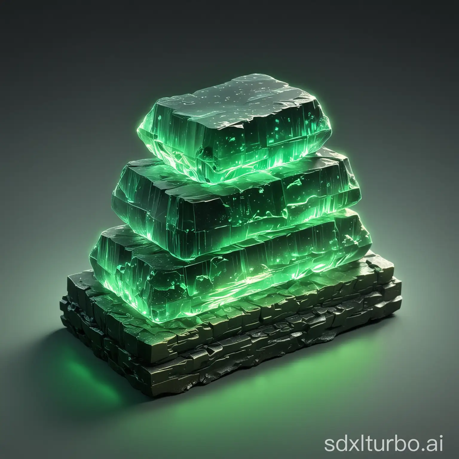  a green glowin crystal ingot stack, 3 ingots staked