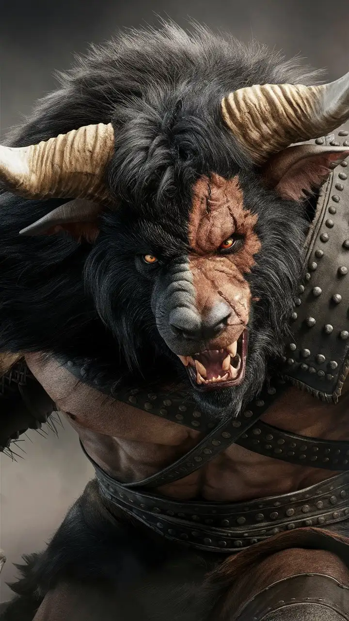 Monstrous Minotaur Transforming into a Werewolf Fierce Creature in Studded Leather Armor