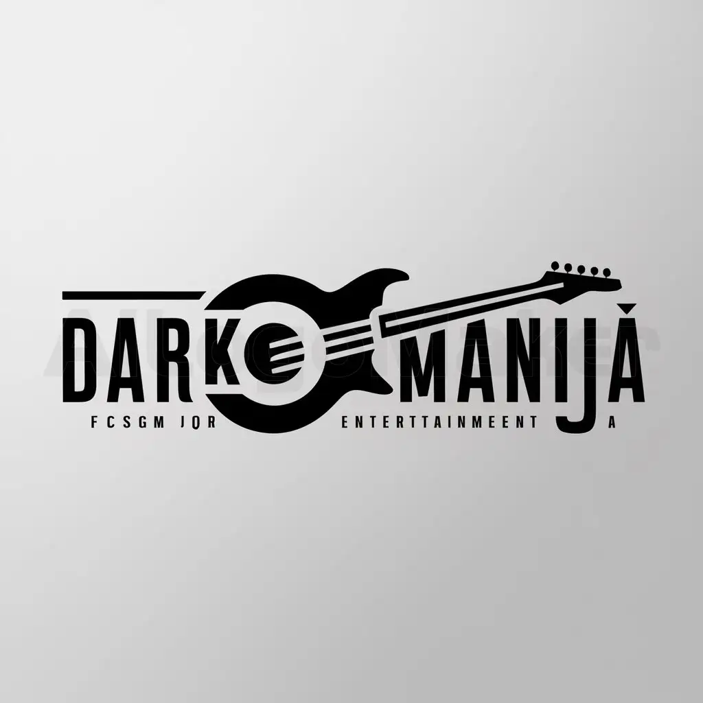 a logo design,with the text "darkomanija", main symbol:guitar,Minimalistic,be used in Entertainment industry,clear background