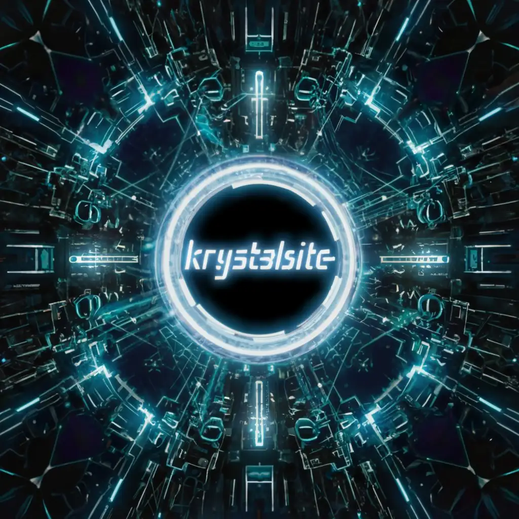 a logo design,with the text "krystalsite", main symbol:please generate me a cyberpunk, hacking, matrix code themed futuristic virtual reality image where thaat is a circle that is developed with billions of code that is highlighted in the middle of the screen, then have random tree graph braches reaach out from around it all over the screen (looking like snakes) and make it all "jarvas themed from iron man"
 (please also make sure that your doing the text correctly),Moderate,clear background