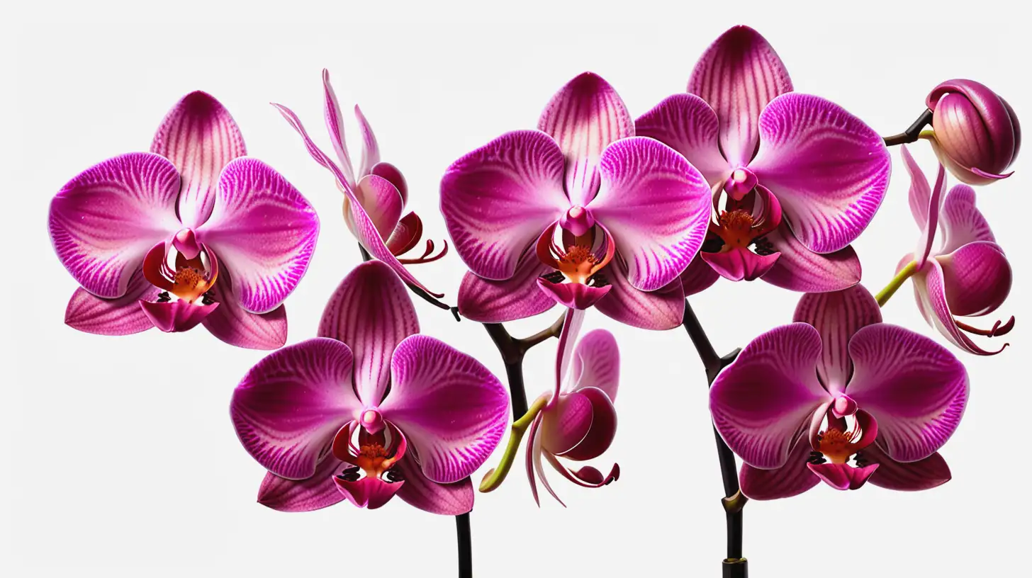 vibrant pink orchids against a white background